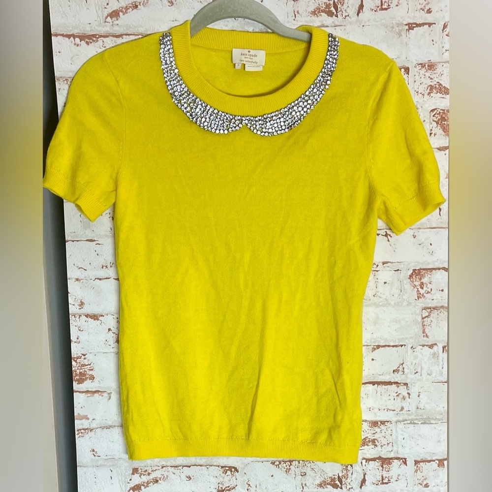 Kate Spade Yellow Wool Embellished Collar Sweater Size S